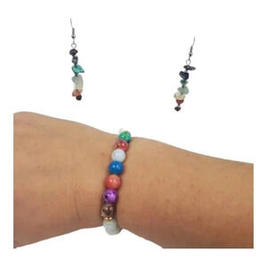 Beautiful Chakra Stones Earrings and Matching White Lava Stone Chakra Bracelet.
